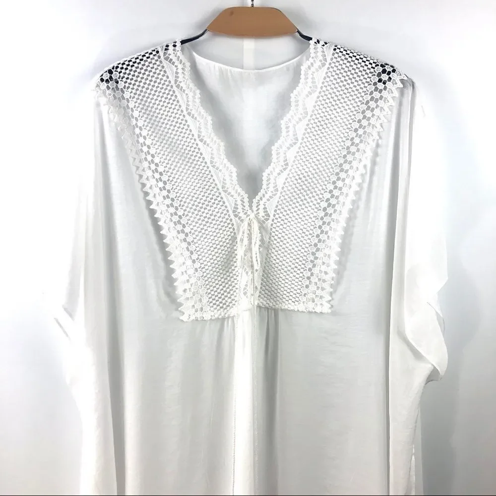 Long Bohemian White Kaftan w/ Tassel Ties - Picture 4 of 5